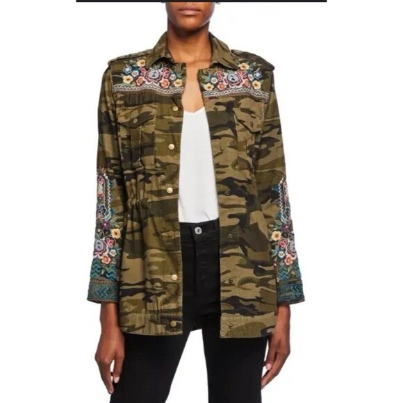 Johnny Was Workshop Shacket Womens  Raquel Floral Drawstring Camo Jacket Sz S - Picture 1 of 6